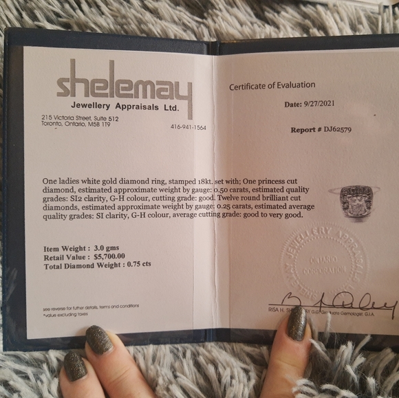 .75ct Natural Diamond engagement ring 18kt white gold. $5700 appraisal. Size 6 - Picture 5 of 6